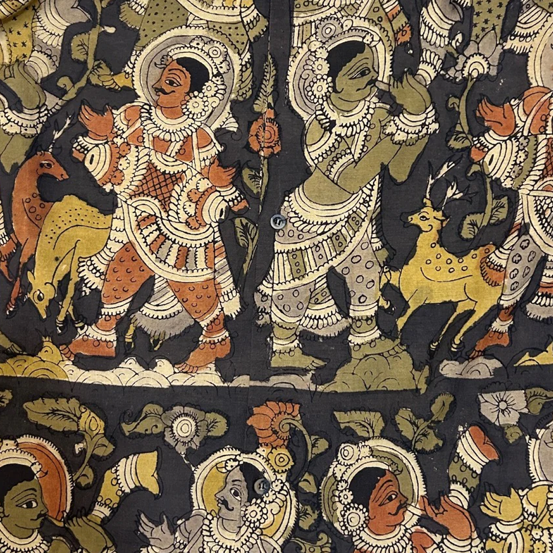 black Ethnic Kalamkari Shirt | Premium Horn Buttons