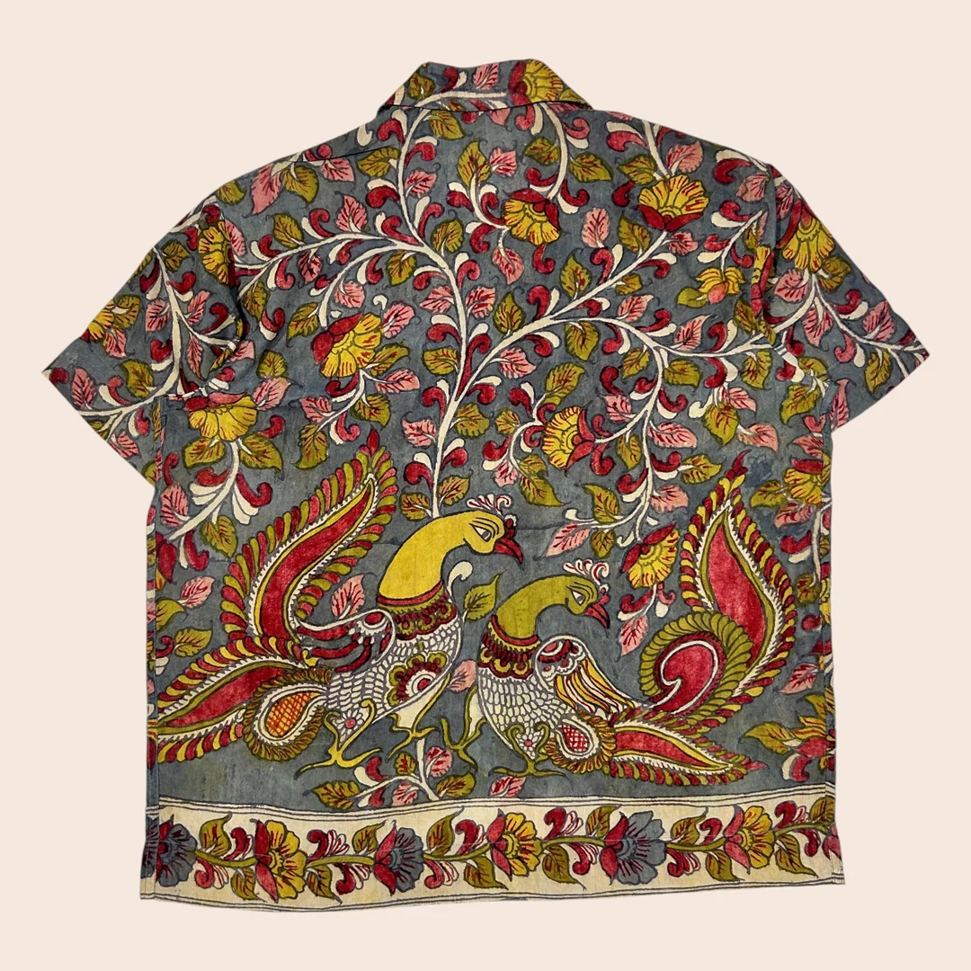 Yellow Kalamkari Shirt | Linen Shirt with Corozzo Buttons